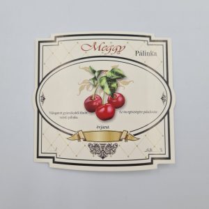 Öntapadós kocka pálinkás címke – Meggy